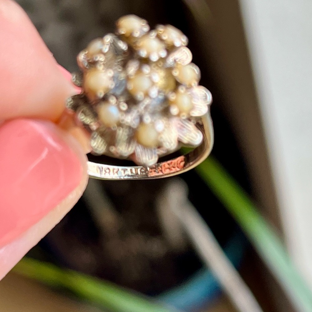 Vintage 18K Seed Pearl Cluster Ring 18K GF 60s-70s size 7 - Picture 5 of 11